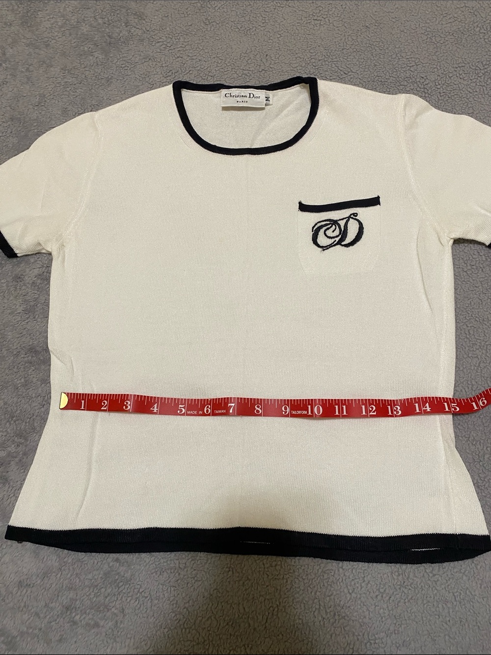 Dior White Knit Short Sleeve Sweater with Black Trim - Picture 8 of 9